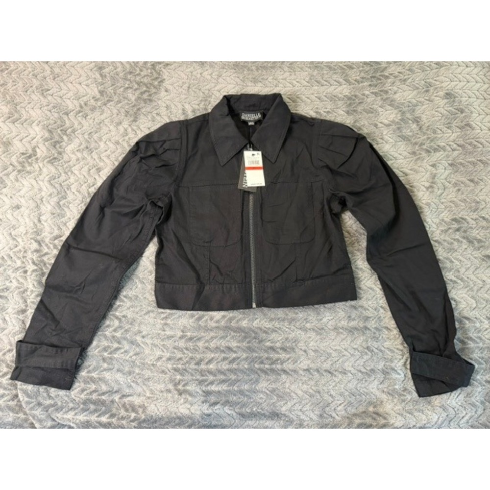 Danielle Bernstein Womens Black Cropped Utility Jacket  Zip Front XS 0251
